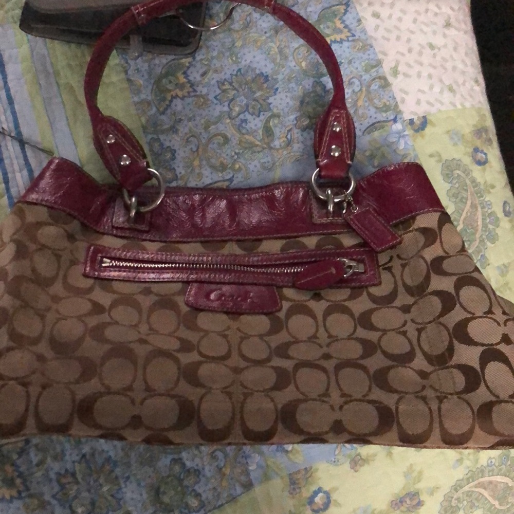 Coach signature tan with pink leather-fairly used